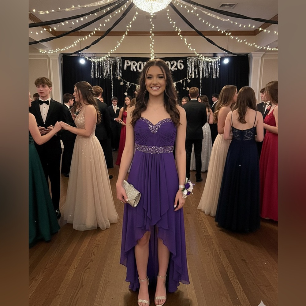 Bee Darlin Elegant Purple High Low Prom Evening Dress